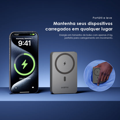 oraimo MagPower 15 Power Bank de 10000mAh com Carregamento Sem Fio e com Fio