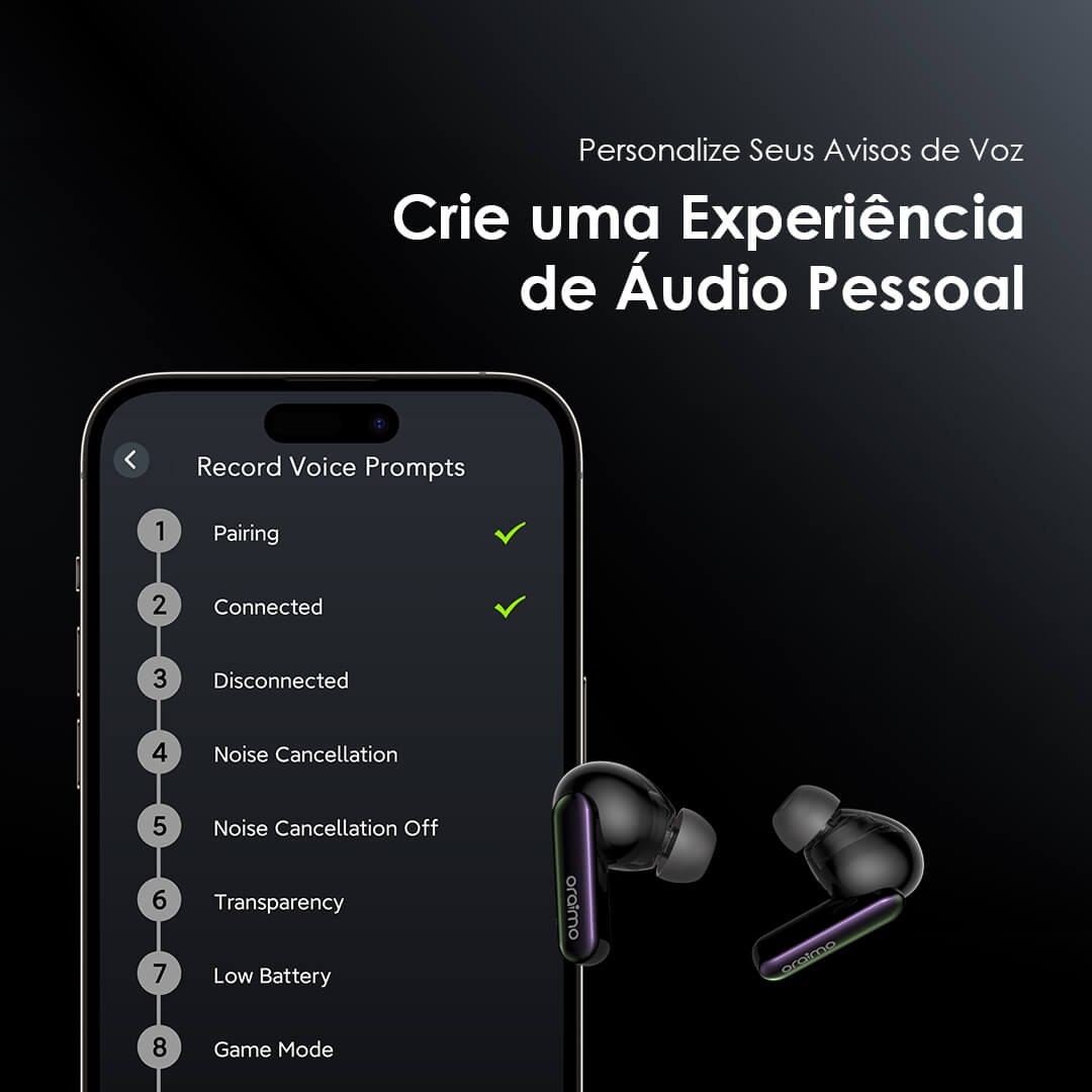 oraimo SpaceBuds Auriculares híbridos sem fios ANC True Wireless Prompt de voz personalizado