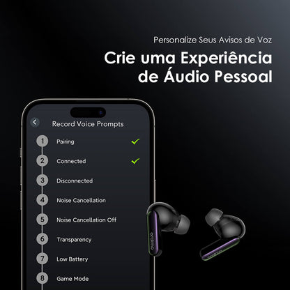 oraimo SpaceBuds Auriculares híbridos sem fios ANC True Wireless Prompt de voz personalizado