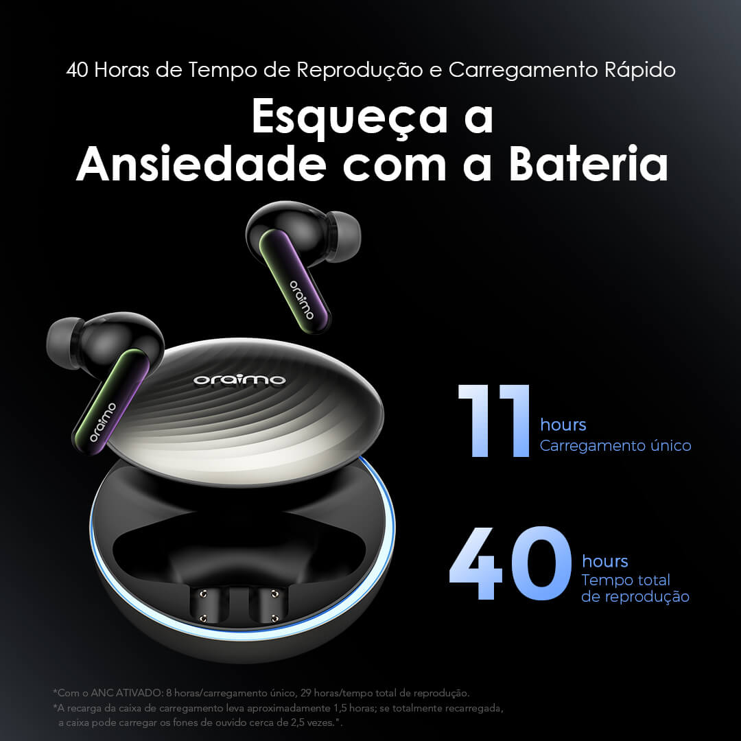 oraimo SpaceBuds Auriculares híbridos sem fios ANC True Wireless Prompt de voz personalizado