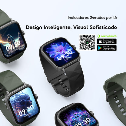 oraimo Watch Nova 2 Lite Relógio inteligente com ecrã a cores AMOLED totalmente sensível ao toque de 1,93 polegadas