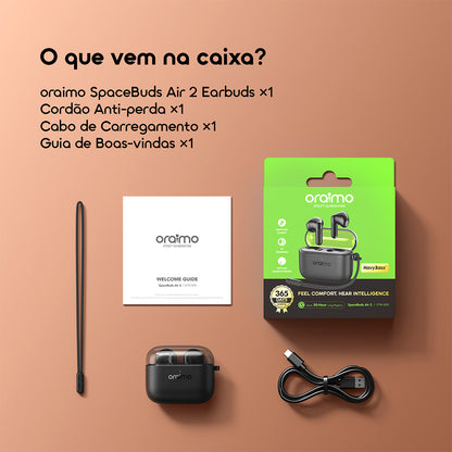 oraimo SpaceBuds Air 2 Auscultadores com bateria de longa duração (50 horas) e tradução inteligente