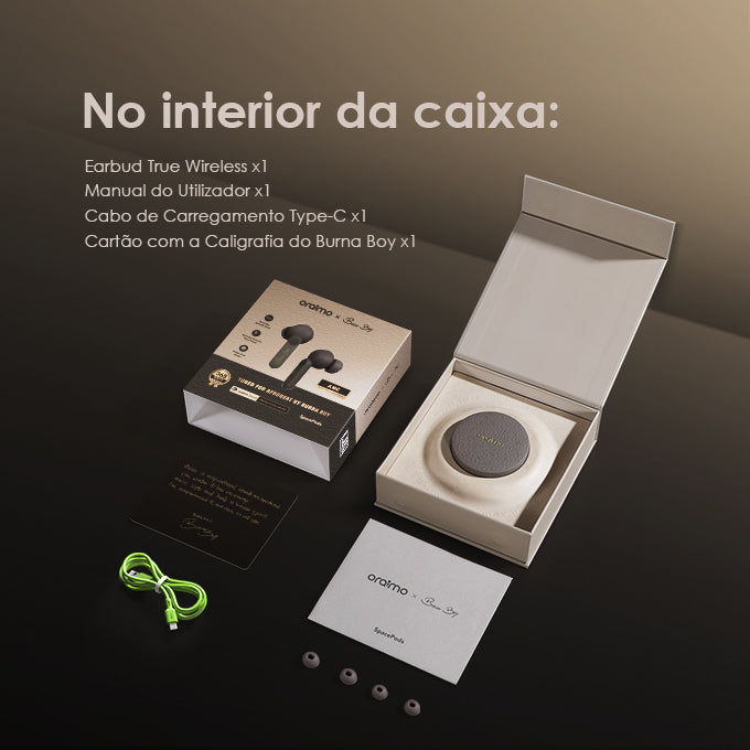 oraimo SpacePods ANC x Burna Boy Auriculares Fones de Ouvido verdadeiro sem fio