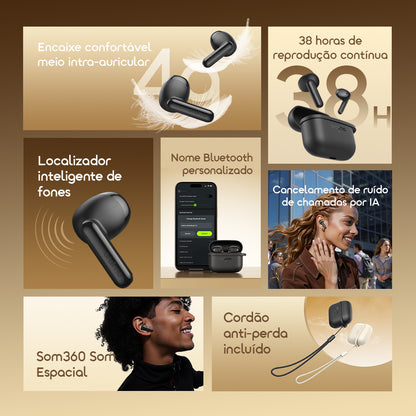 oraimo SpaceBuds Air Fones de Ouvido True Wireless com Localizador Inteligente e 38 Horas de Duração