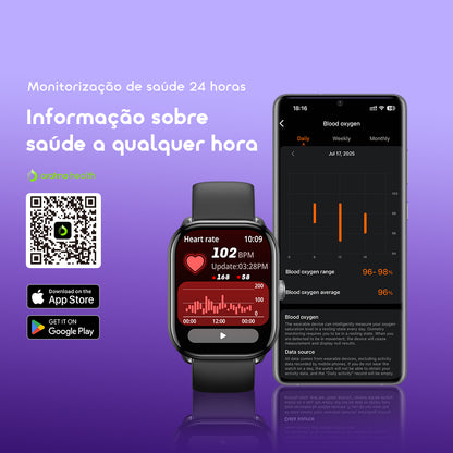 oraimo Watch 6 Lite Relógio inteligente de 2,01 polegadas com interface de utilizador moderna.