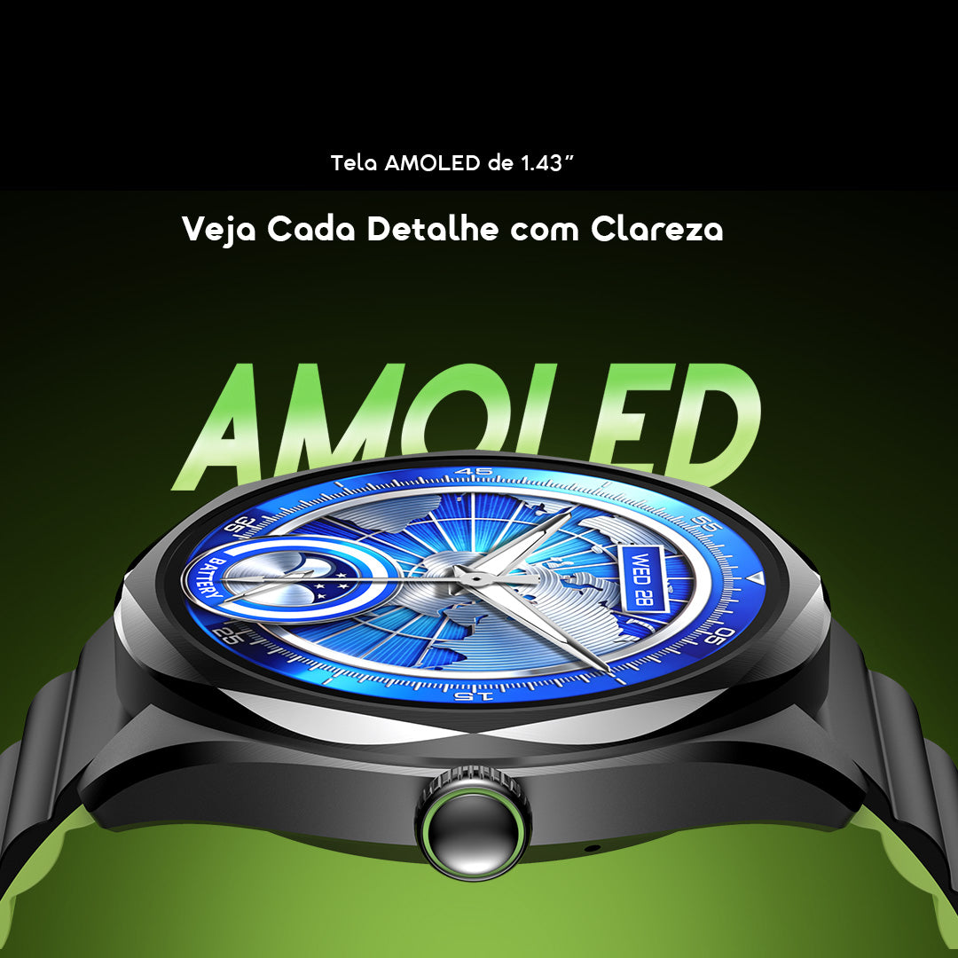 oraimo Watch Nova 2R Relógio inteligente com ecrã AMOLED de 1,43" e autonomia de 35 dias em modo de espera