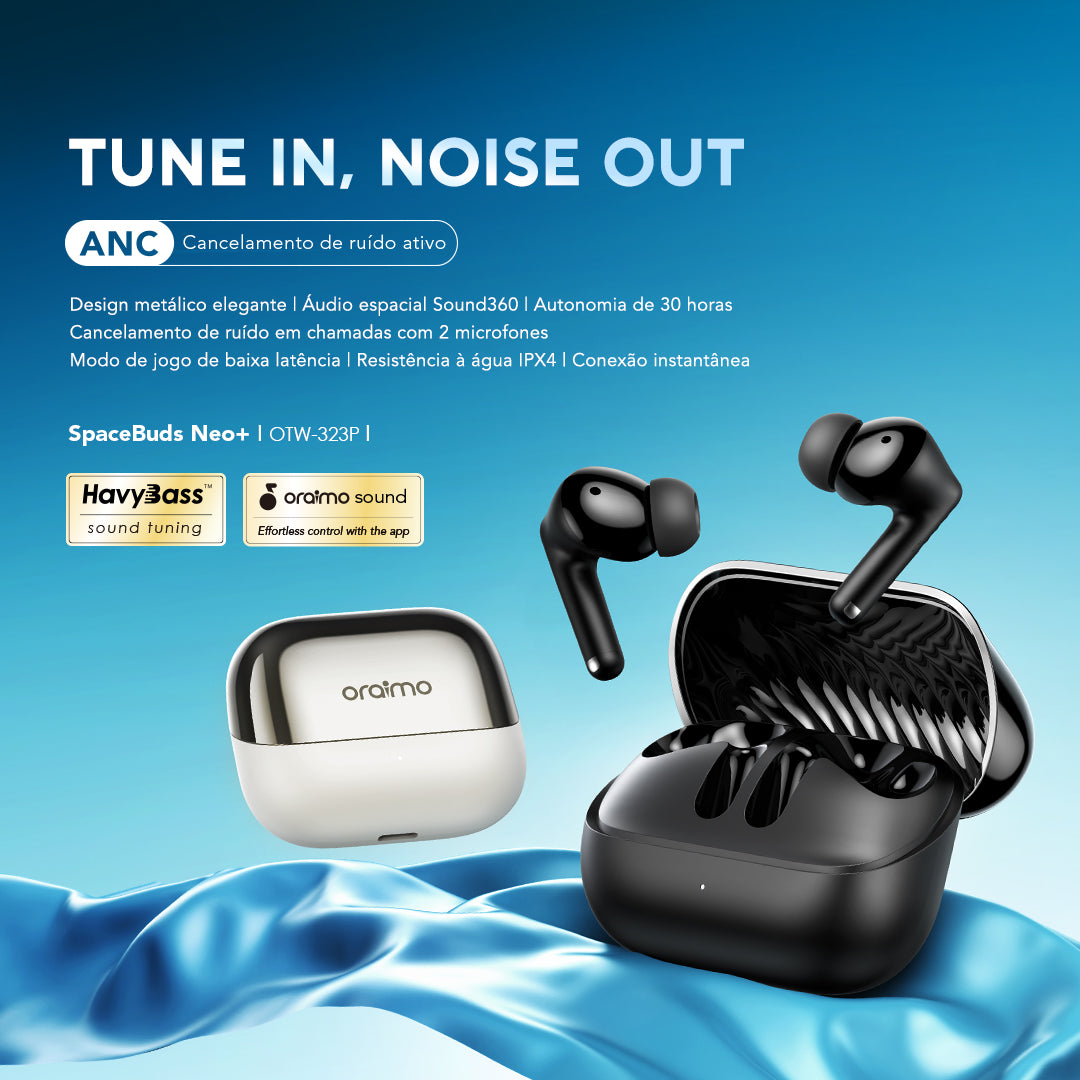 oraimo SpaceBuds Neo+ Fones de Ouvido ANC com Áudio Espacial True Wireless