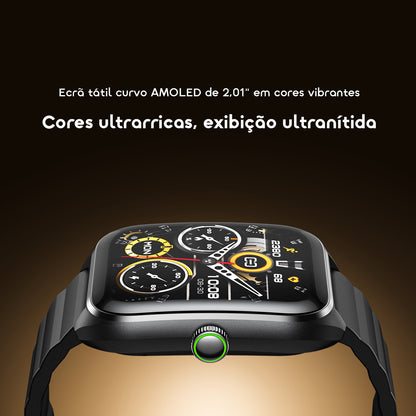 oraimo Watch Nova 2 Relógio inteligente com ecrã táctil curvo AMOLED de 2,01" e classificação IP68