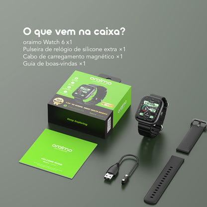 oraimo Watch 6 Relógio inteligente com monitor de ritmo cardíaco e oxigénio no sangue com ecrã TFT de 2,04"