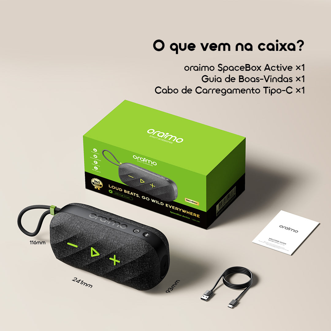 oraimo SpaceBox Active Coluna de Som Portátil Sem Fios Personalizável com FM de 25W de Potência
