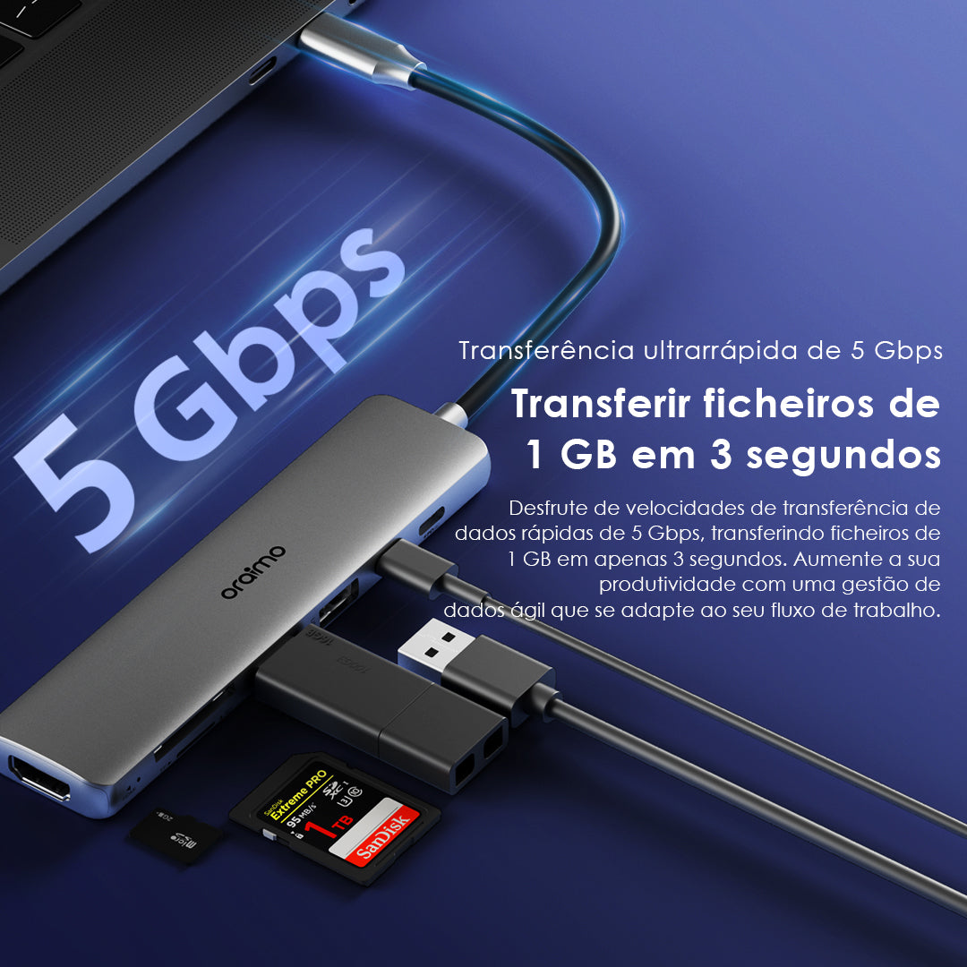 oraimo PowerTrans Adaptador multifunções USB-C 7 em 1