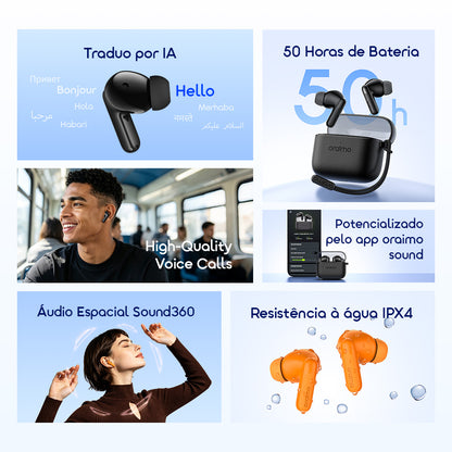 oraimo SpaceBuds Lite 2 Auscultadores sem fios portáteis e imersivos