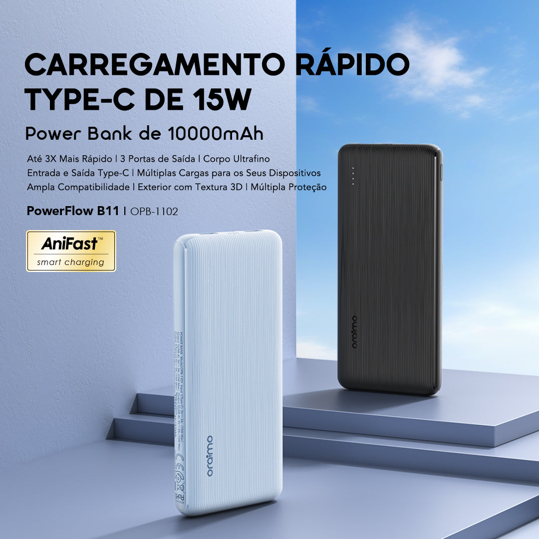 oraimo PowerFlow B11 Bateria externa de 10000mAh e 15W