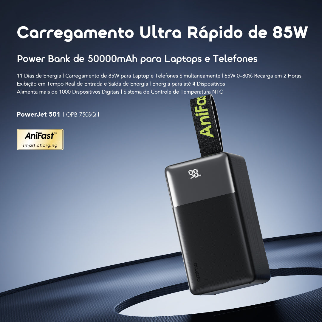 oraimo PowerJet 501 Carregamento de 4 dispositivos carrega totalmente o telefone até 11 vezes PowerJet 501