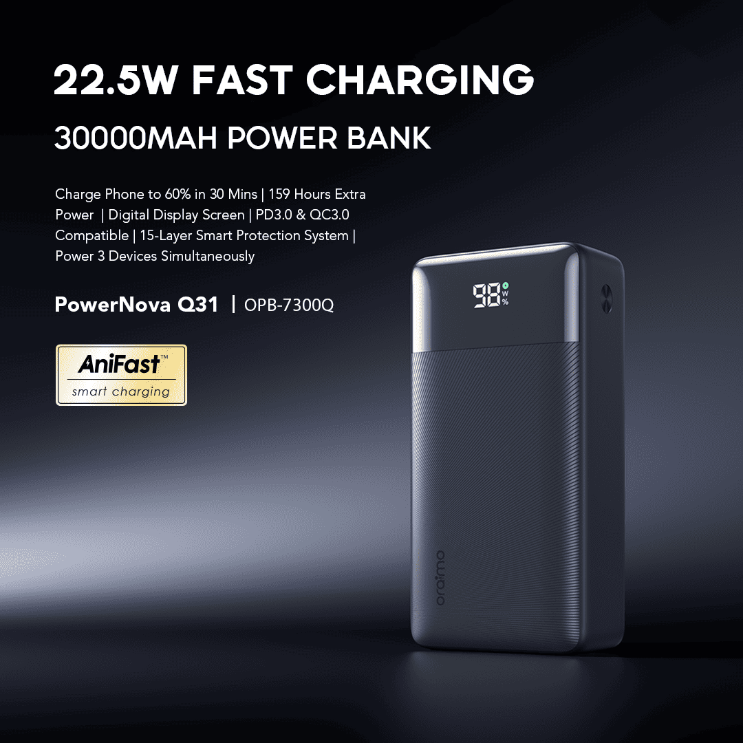 oraimo PowerNova Q31 Bateria externa de 30000mAh com carregamento rápido de 22,5W