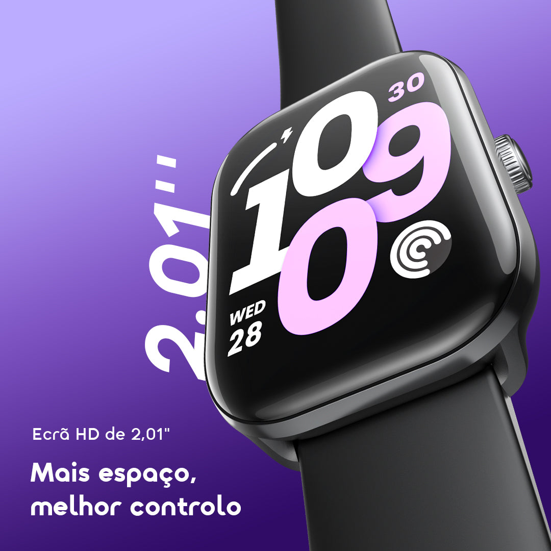 oraimo Watch 6 Lite Relógio inteligente de 2,01 polegadas com interface de utilizador moderna.