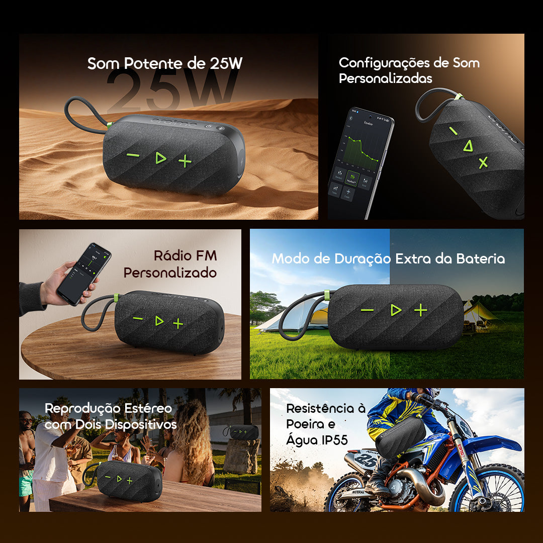 oraimo SpaceBox Active Coluna de Som Portátil Sem Fios Personalizável com FM de 25W de Potência