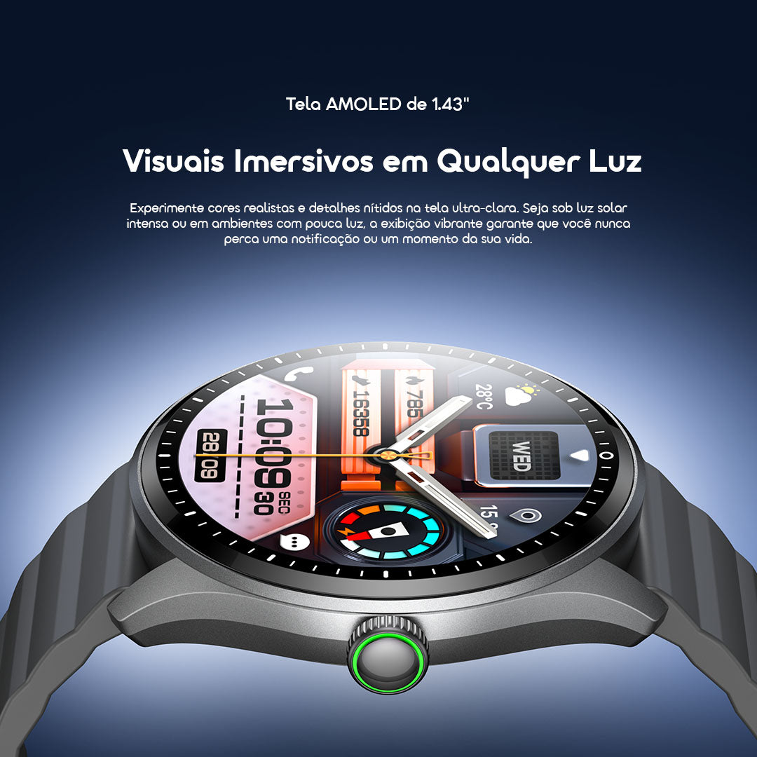 oraimo Watch Nova 2R Lite Relógio inteligente com ecrã AMOLED de 1,43" e bateria com duração até 30 dias em modo de espera