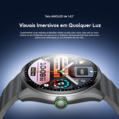 oraimo Watch Nova 2R Lite Relógio inteligente com ecrã AMOLED de 1,43" e bateria com duração até 30 dias em modo de espera