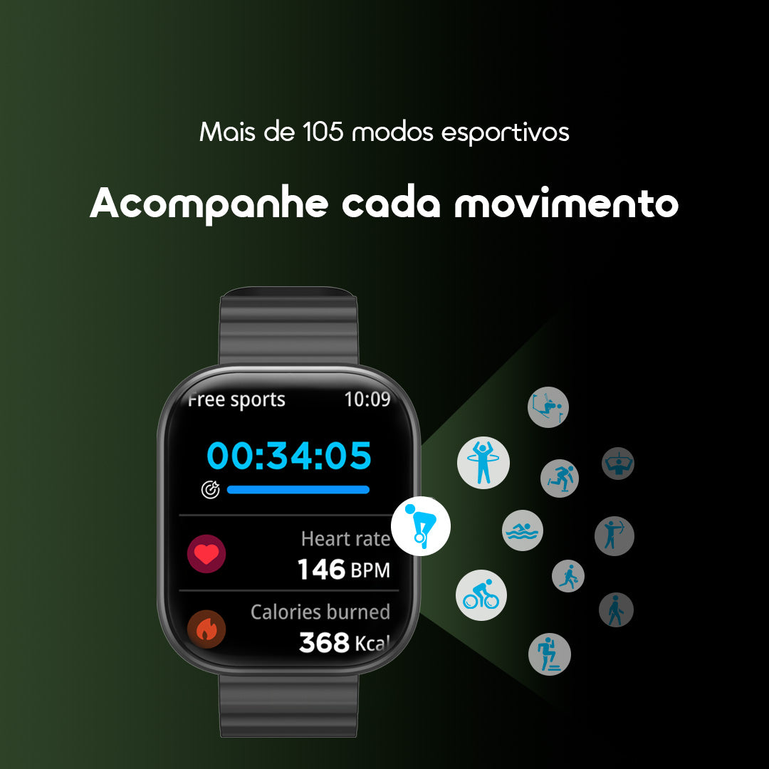oraimo Watch 6 Relógio inteligente com monitor de ritmo cardíaco e oxigénio no sangue com ecrã TFT de 2,04"