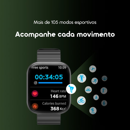 oraimo Watch 6 Relógio inteligente com monitor de ritmo cardíaco e oxigénio no sangue com ecrã TFT de 2,04"