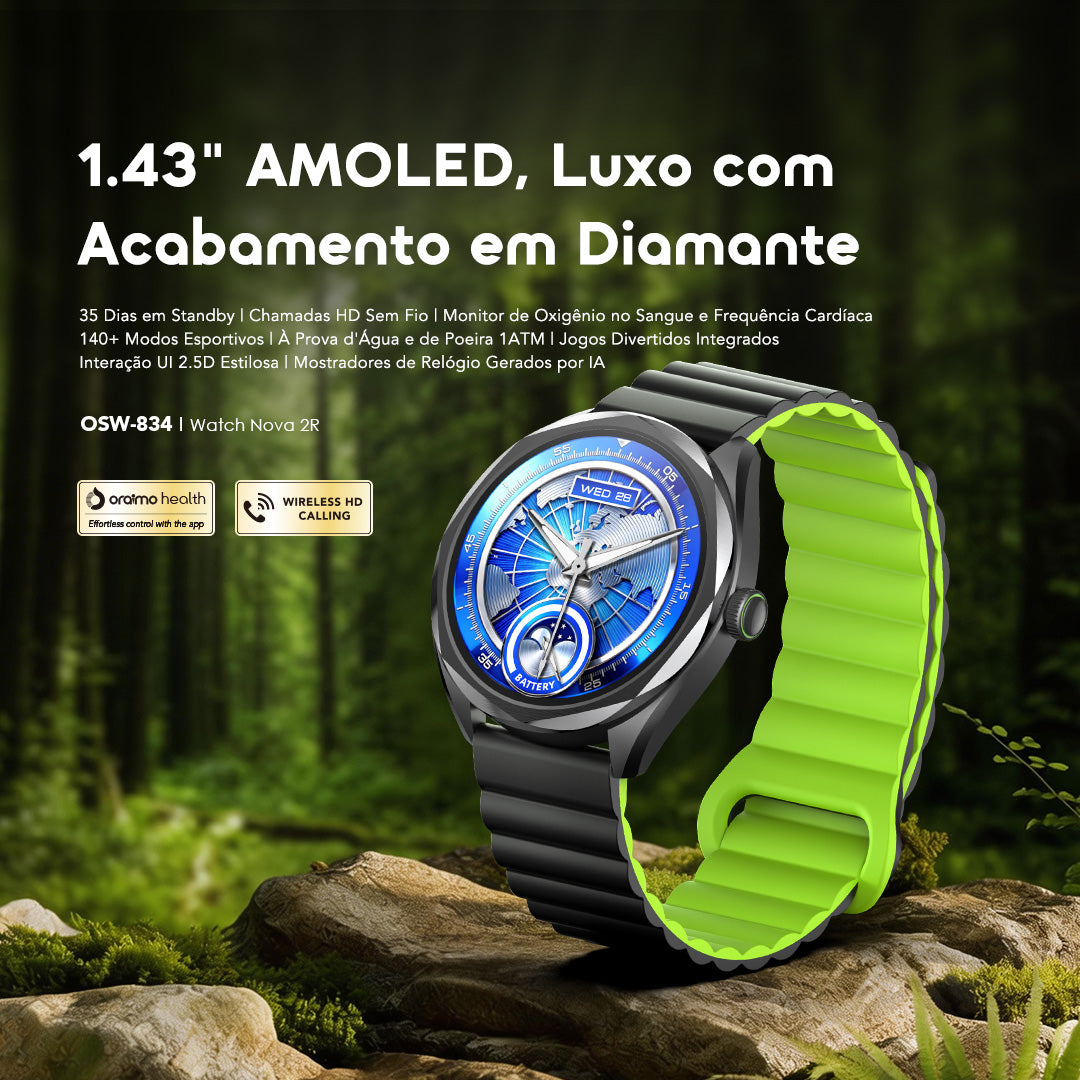 oraimo Watch Nova 2R Relógio inteligente com ecrã AMOLED de 1,43" e autonomia de 35 dias em modo de espera
