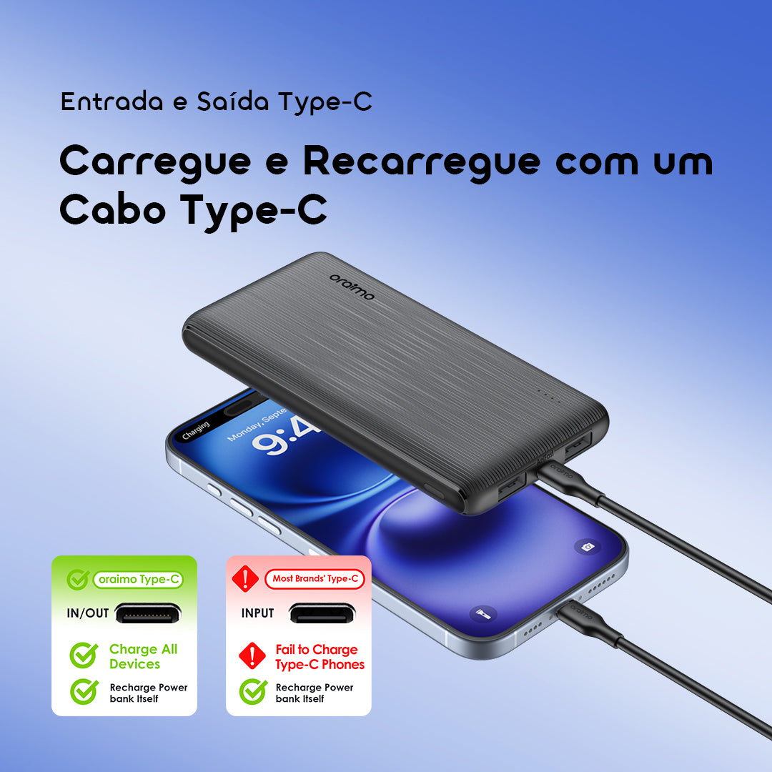 oraimo PowerFlow B11 Bateria externa de 10000mAh e 15W