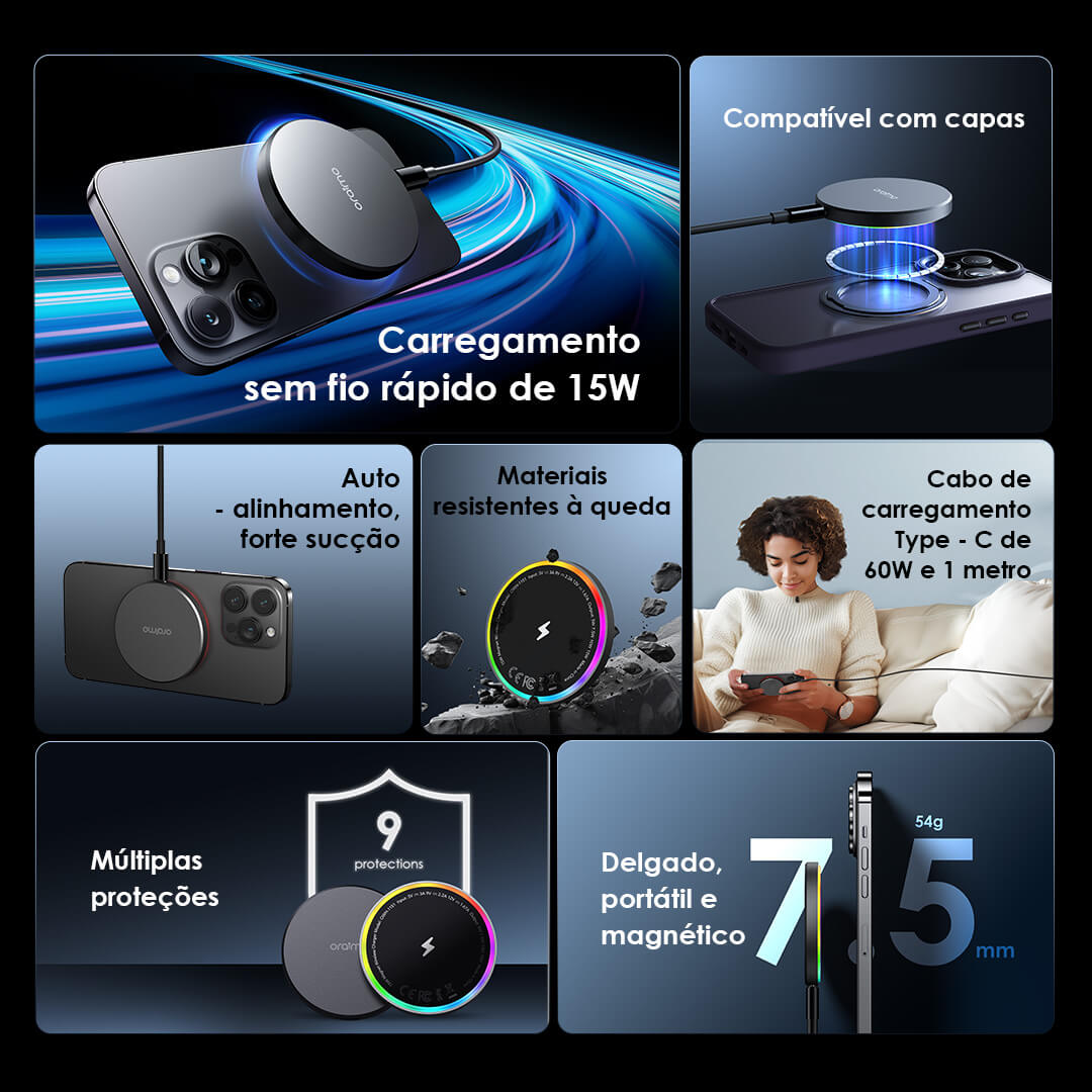 oraimo PowerDock Almofada de carregamento sem fios 15W