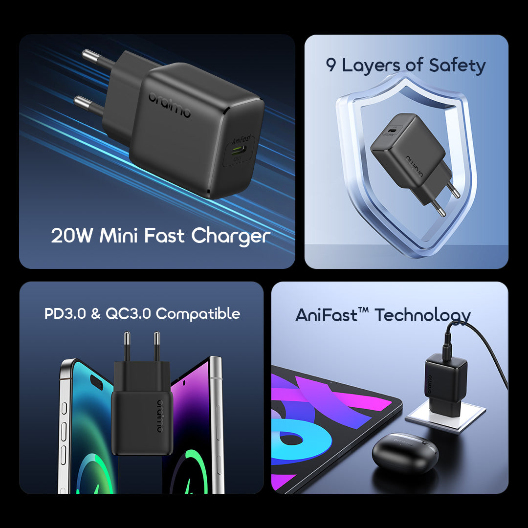 oraimo PowerCube 202 EU Type 20W Compatible Charger Kit