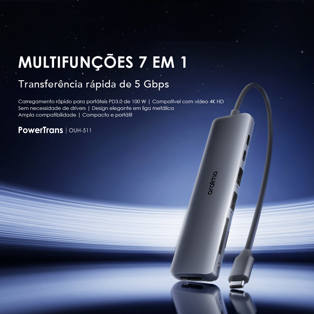 oraimo PowerTrans Adaptador multifunções USB-C 7 em 1