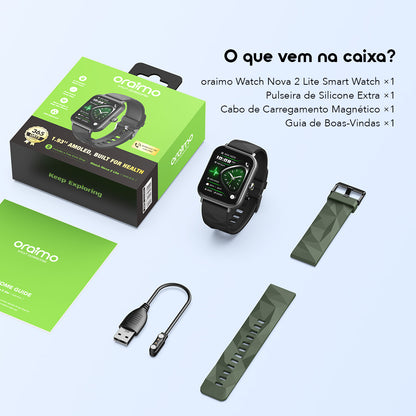 oraimo Watch Nova 2 Lite Relógio inteligente com ecrã a cores AMOLED totalmente sensível ao toque de 1,93 polegadas